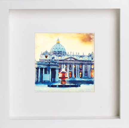 Rome Collection Basilica Of St. Peter 177 in White frame, premium wall art print