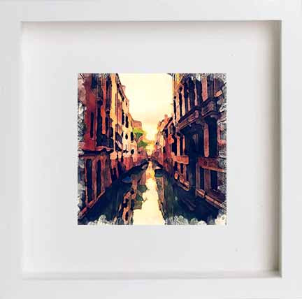Italy Venice Dark Canal 0261 in White frame, premium wall art print