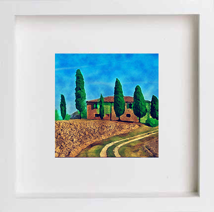 Italy Tuscan Farmhouse 0266 in White frame, premium wall art print