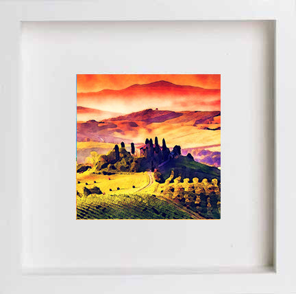 Italy Tuscan Landscape At Dusk 0267 in White frame, premium wall art print