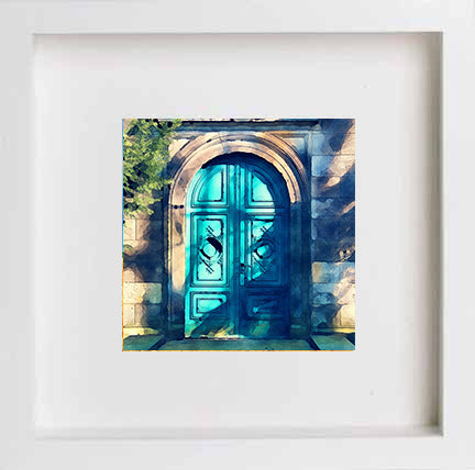 Italy Venetian Blue Door 0271 in White frame, premium wall art print