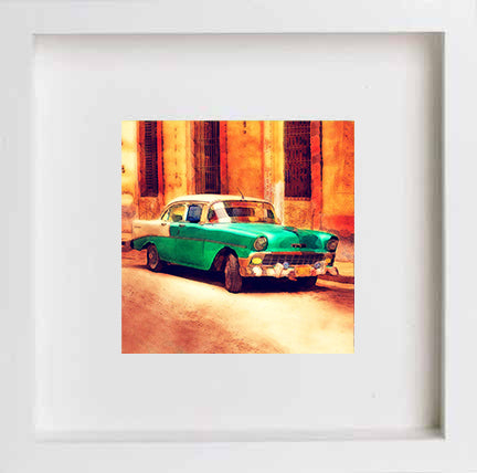 Cuban Car 0272 in White frame, premium wall art print