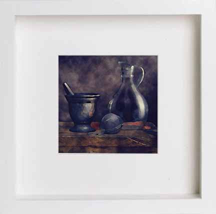 Still Life Glass Jug 0288 in White frame, premium wall art print