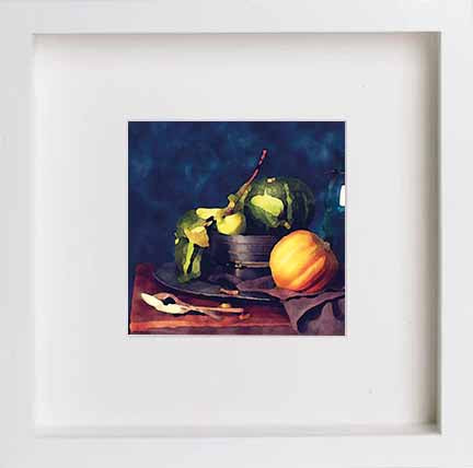 Still Life Basket Of Vegetables 0292 in White frame, premium wall art print