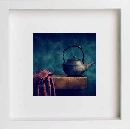 Sill Life Teapot 0294 in White frame, premium wall art print