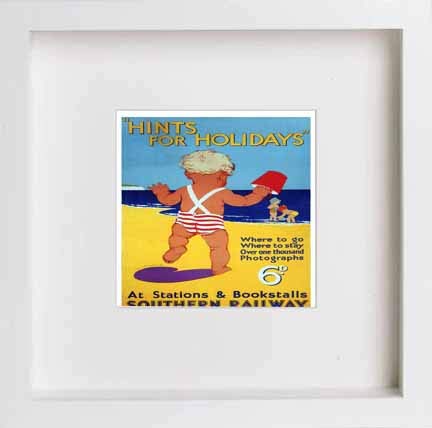 Vintage Poster Hints For Holidays in White frame, premium wall art print