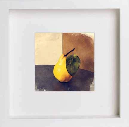 Vintage Still Life Pear in White frame, premium wall art print