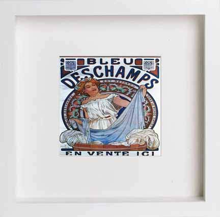 Vintage Poster Alphonse Mucha Bleu Deschamps C1897 in White frame, premium wall art print