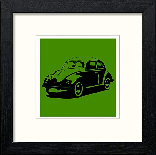 Vintage Poster VW 1955 Green in Black Wood frame, premium wall art print
