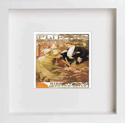 Vintage Poster Alphonse Mucha Flirt Biscuits Lefevre Utile C1895 in White frame, premium wall art print