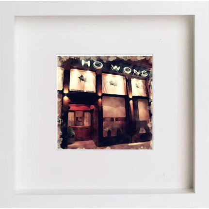 Glasgow Ho Wong 0216 in White frame, premium wall art print