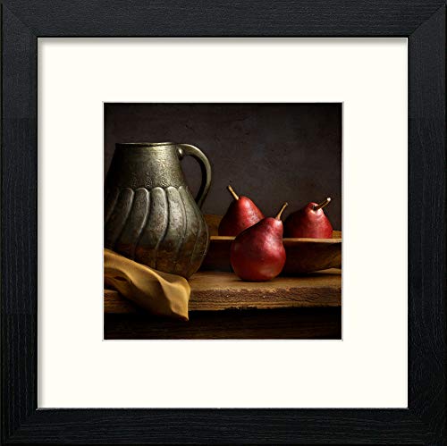 Red Pears Still Life in Black Wood frame, premium wall art print