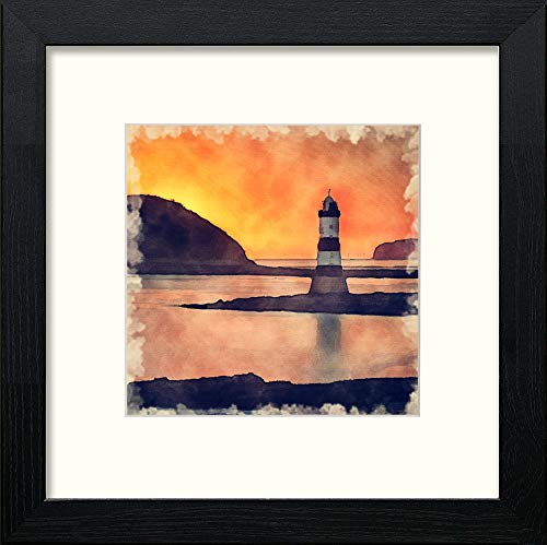 Lighthouse in Black Wood frame, premium wall art print