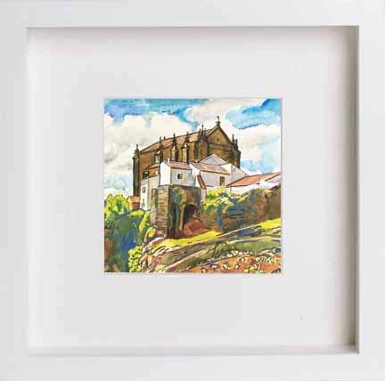 Vintage Church On Hill in White frame, premium wall art print