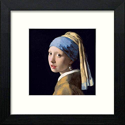 Vintage Girl With Pearl Earring in Black Wood frame, premium wall art print