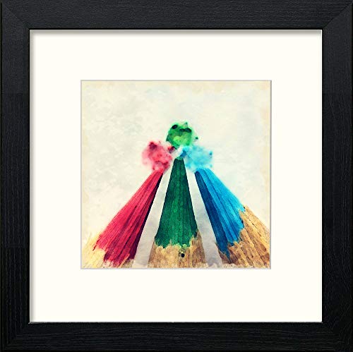 Coloured Pencils in Black Wood frame, premium wall art print