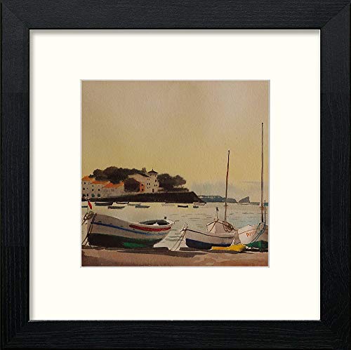 Sunset Boats in Black Wood frame, premium wall art print