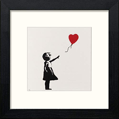 Banksy Girl Heart in Black Wood frame, premium wall art print