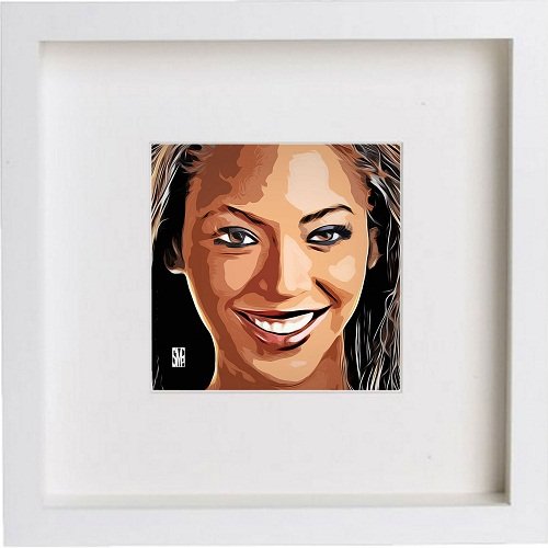 Beyonce 0009 in White frame, premium wall art print