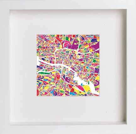 Glasgow Map 0249 in 25cm x25cm x 4.5cm frame, premium wall art print