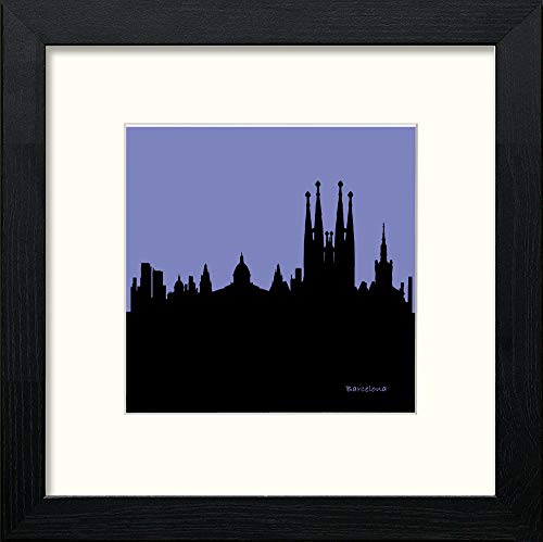 Barcelona Silhouette in Black Wood frame, premium wall art print