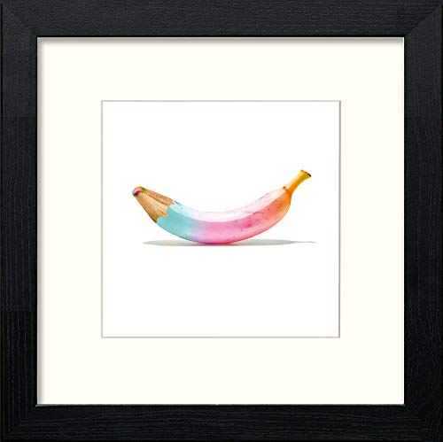 Banana Pencil in Black Wood frame, premium wall art print