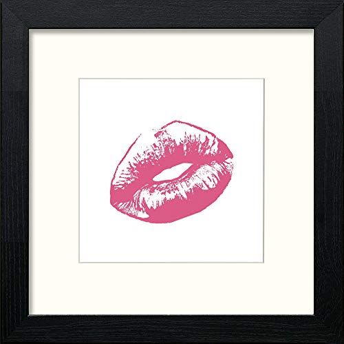 Pink Lips in Black Wood frame, premium wall art print