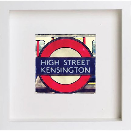 London Underground High Street Kensington 224 in White frame, premium wall art print