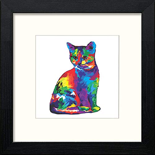 Colourful Cat in Black Wood frame, premium wall art print