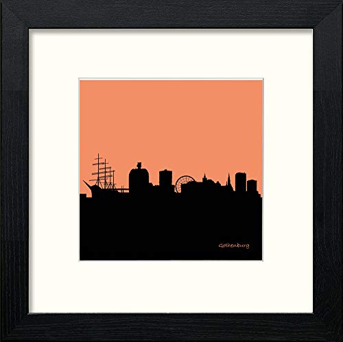 Gothenburg Silhouette in Black Wood frame, premium wall art print