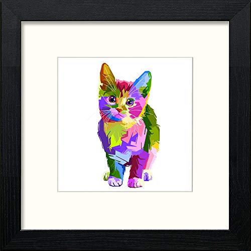 Colourful Kitty in Black Wood frame, premium wall art print