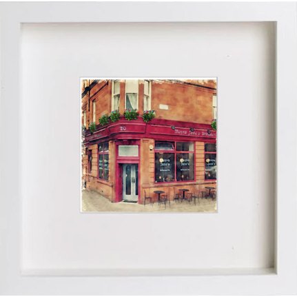 Glasgow Moira Janes Print 0217 in White frame, premium wall art print