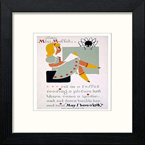 Vintage Little Miss Muffet 1940 in Black Wood frame, premium wall art print