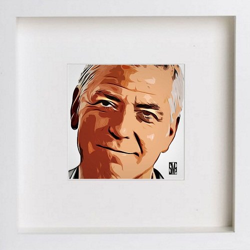 George Clooney 0039 in White frame, premium wall art print