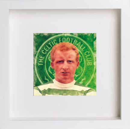 Glasgow Celtic Jimmy Johnstone Portrait 0298 in White frame, premium wall art print