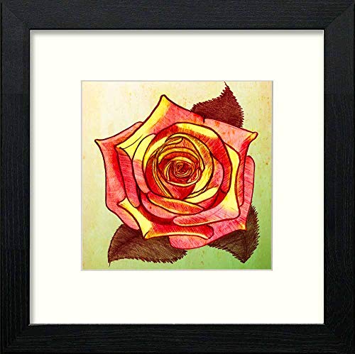 Vintage Ink Sketch Rose in Black Wood frame, premium wall art print