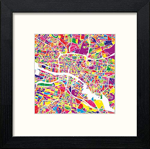 Glasgow Map in Black Wood frame, premium wall art print