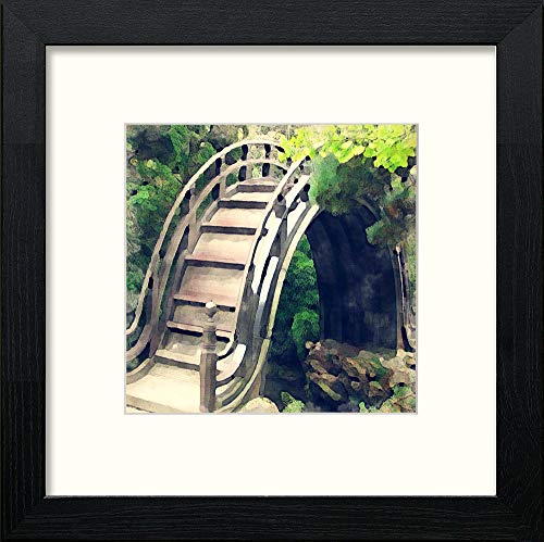 Japanese Garden Bridge in Black Wood frame, premium wall art print
