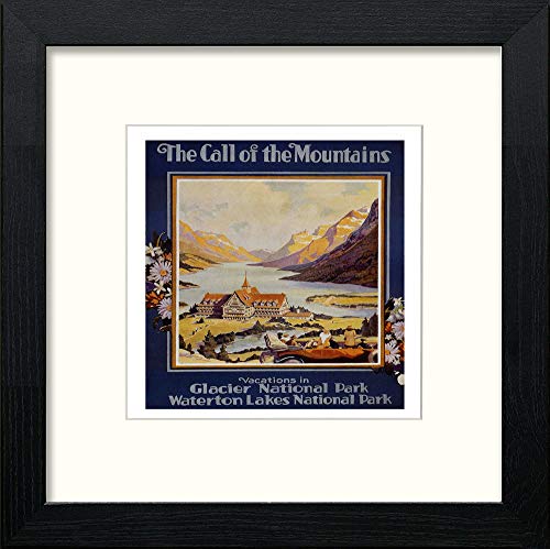 Vintage Poster Glacier National Park in Black Wood frame, premium wall art print
