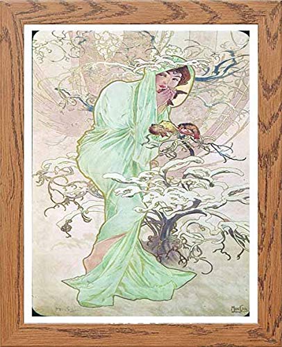 Vintage Poster Alphonse Mucha Hiverwinter 1896 in Wood frame, premium wall art print