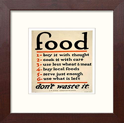 Vintage Poster Food! Dont Waste It in Mahogany frame, premium wall art print