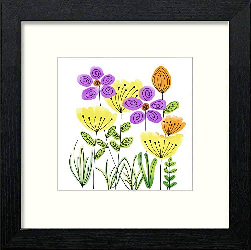 Vintage Graphic Flowers in Black Wood frame, premium wall art print