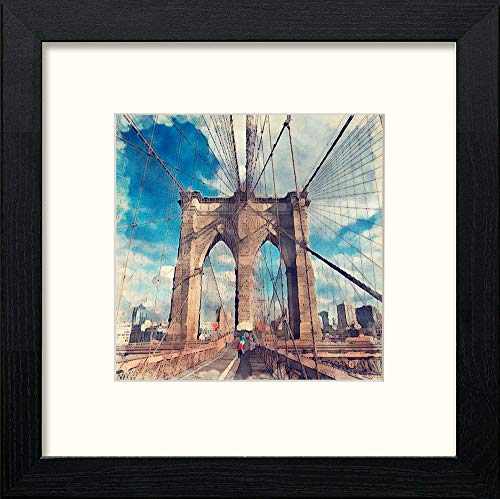 Brooklyn Bridge in Black Wood frame, premium wall art print