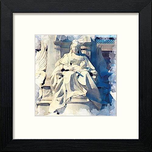 London Queen Victoria Statue in Black Wood frame, premium wall art print