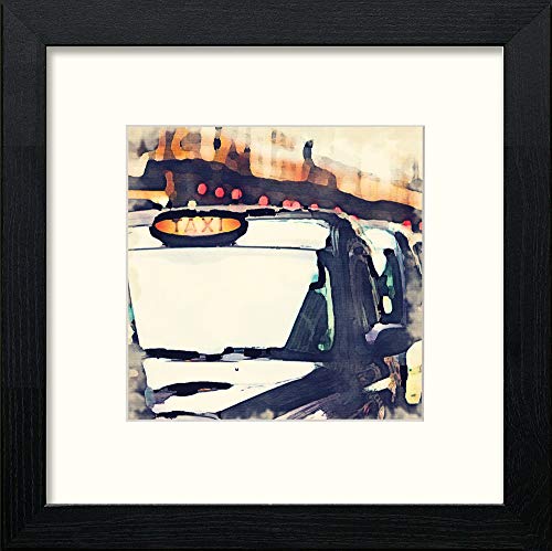 London Taxi in Black Wood frame, premium wall art print