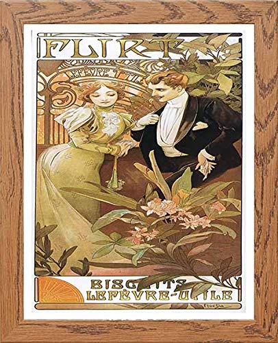 Vintage Poster Alphonse Mucha Flirt Biscuits Lefevre Utile C1895 in Wood frame, premium wall art print