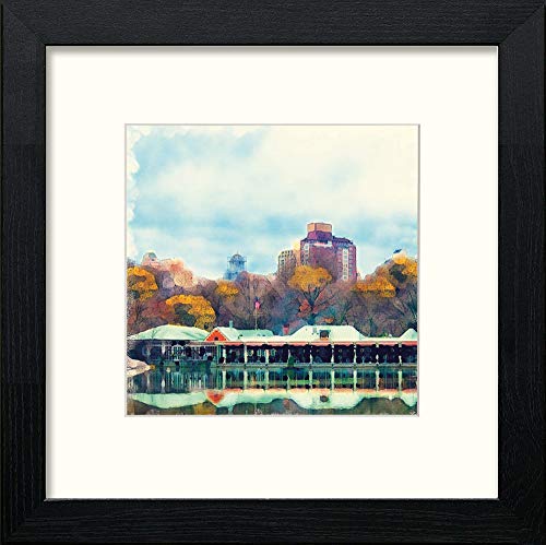 New York Central Park (loeb Boathouse) in Black Wood frame, premium wall art print