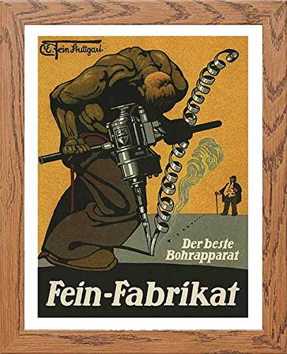 Vintage Poster Poster For Drilling Machines Manufactured By C E Fein in Wood frame, premium wall art print