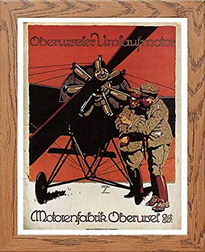 Vintage Poster Motorenfabrik Oberursel in Wood frame, premium wall art print
