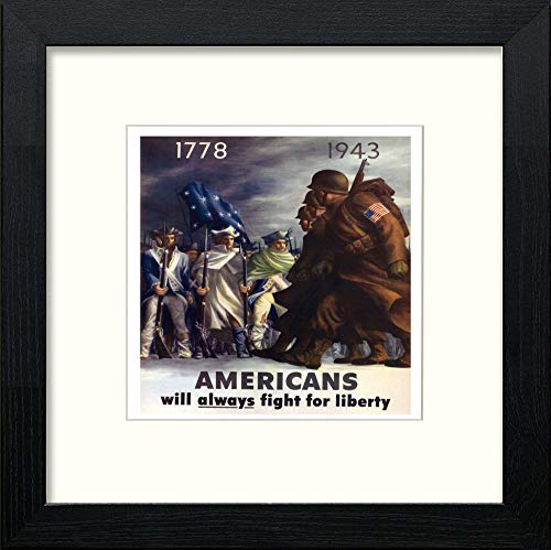Vintage Poster Americans Fight in Black Wood frame, premium wall art print